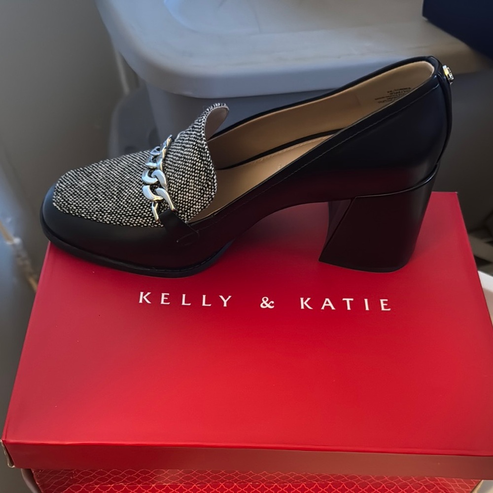 Kelly & Katie Black and Gray Flats with Chain Detail